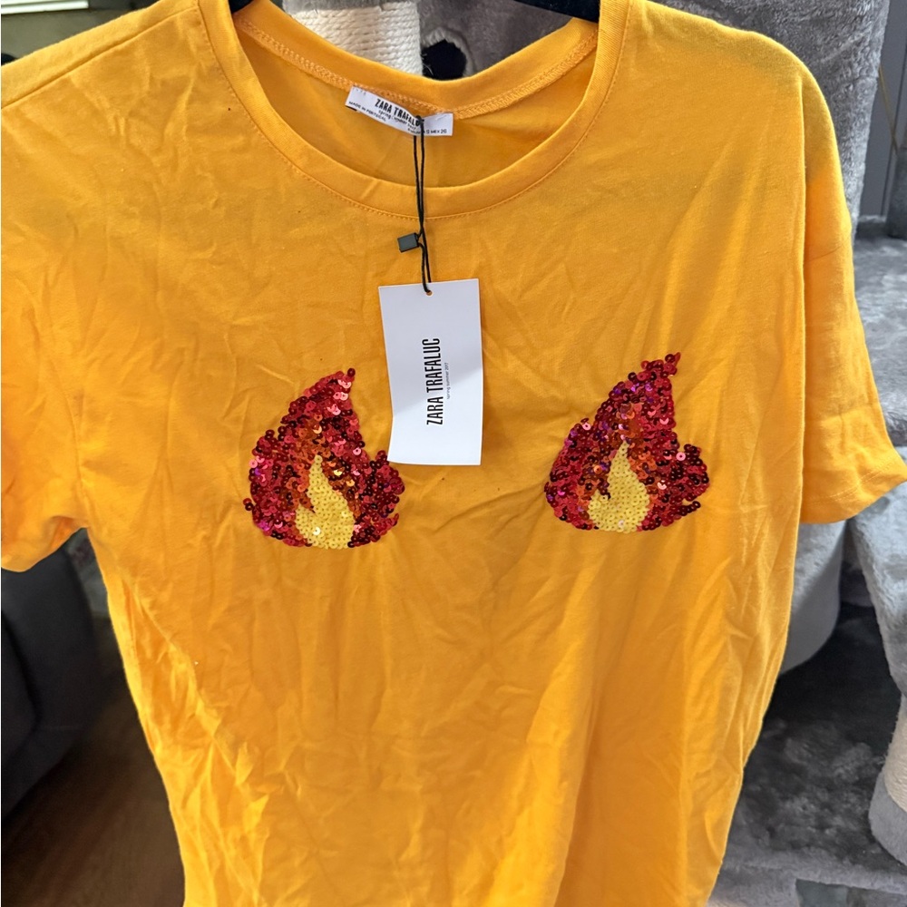 Zara sequin flame Yellow Top